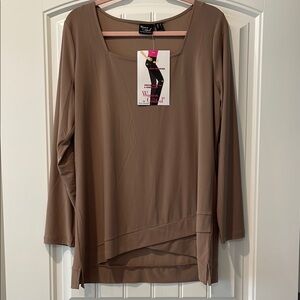 Women‎ With Control Renee Greenstein Mocha Asymmetrical Long Sleeve Top L NWT